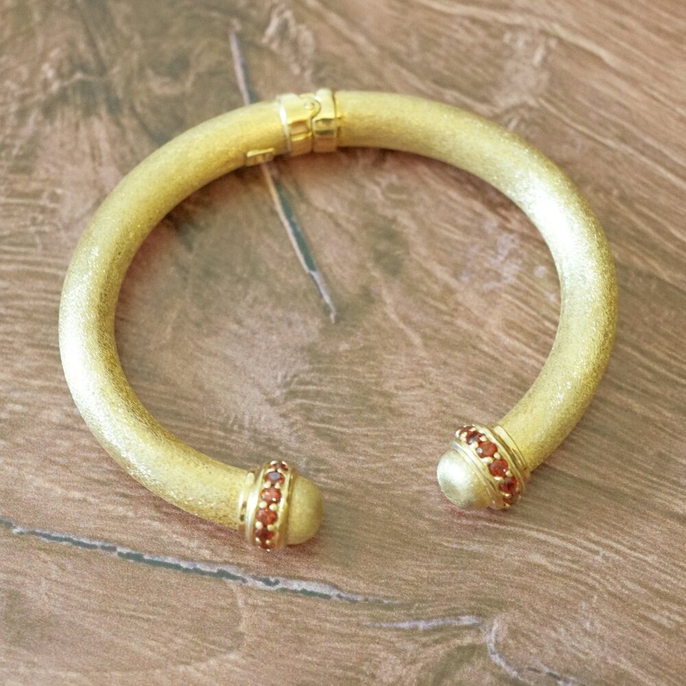 Vintage ITAOR Italy Topaz Bangle – 925 Gold Vermeil Hinged Bracelet